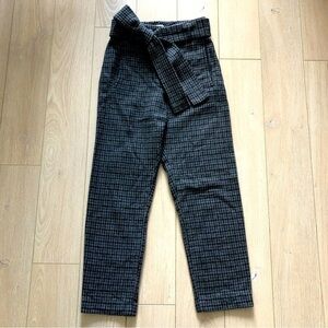 Aritzia Wilfred Front Tie Plaid Wool Cashmere Blend Pants in Charcoal Grey